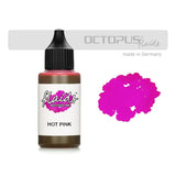 Vibrant 30ml bottle of Octopus Fluids Hot Pink Alcohol Ink for fluid art, suitable for various non-porous surfaces.