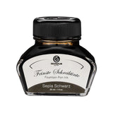 Octopus Fluids Sepia Black fountain pen ink in a 30ml bottle, designed for smooth writing with quick-drying, rich shading.