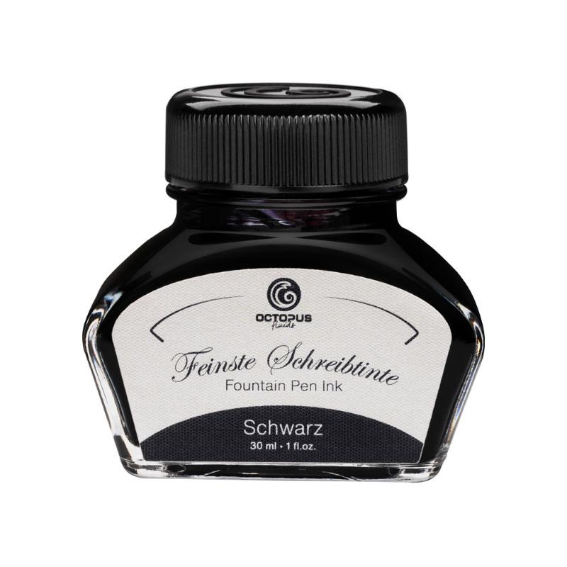 High-quality Octopus Fluids Black fountain pen ink, 30ml, offers smooth flow, rapid drying, and minimal smudging for optimal writing.