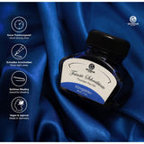 Royal blue Octopus Fluids fountain pen ink in 30ml bottle, known for smooth flow, quick drying, and minimal smudging.