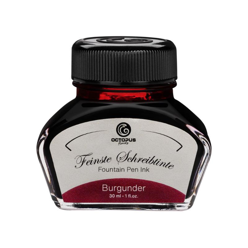 Luxurious 30ml Octopus Fluids Burgundy fountain pen ink, offering vibrant color and smooth flow for exquisite writing experiences.