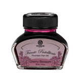 Pastel Cherry Blossom fountain pen ink in a 30ml bottle, perfect for smooth writing and artistic expression without smudging.