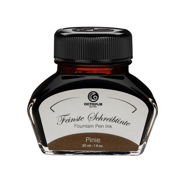 Octopus Fluids Pine Fountain Pen Ink 30ml, vibrant color, smooth-flowing, quick-drying, minimal feathering, enriched shading.