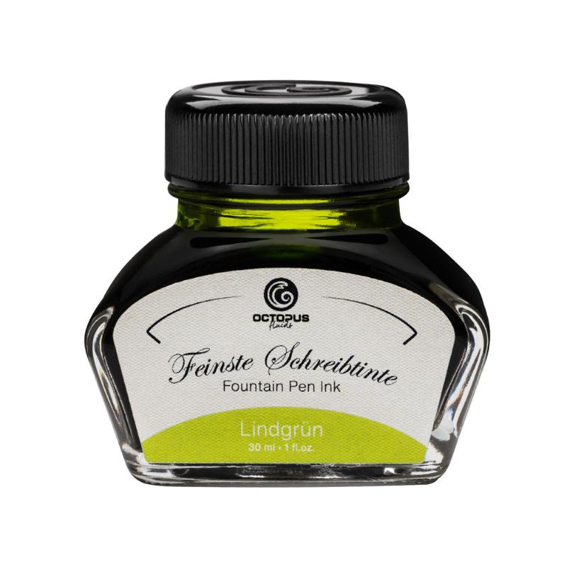 Vibrant lime green ink in 30ml bottle for smooth, fast-drying fountain pen writing, perfect for calligraphy and journaling.