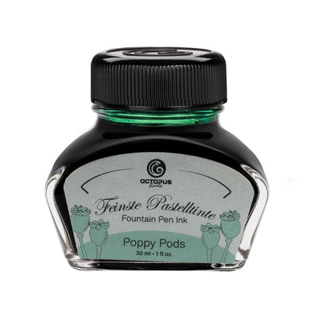 Pastel Poppy Pods fountain pen ink in 30ml, featuring smooth flow, vibrant color, and quick-drying for impeccable writing.