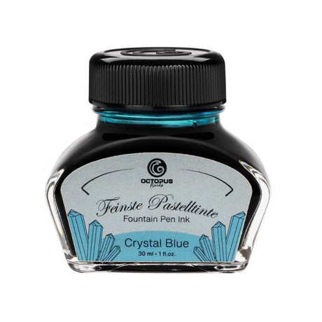 Pastel Crystal Blue fountain pen ink in a 30ml bottle, featuring smooth flow and quick drying for elegant writing experiences.