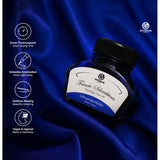 Vibrant Ultramarine Blue fountain pen ink in a 30ml bottle, designed for smooth, consistent writing and quick drying on paper.