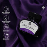 A 30ml bottle of Octopus Fluids fountain pen ink in rich aubergine, designed for smooth, vibrant writing with minimal smudging.