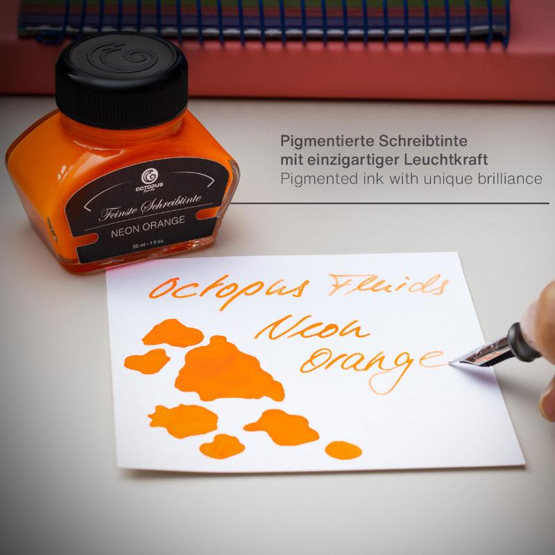 Vibrant Fluorescent Neon Orange highlighter ink in a 30ml bottle, perfect for art, notes, and durable markings.