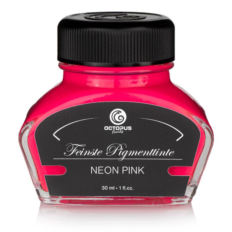 Vibrant neon-coloured fountain pen ink, ideal for precise marking and creative projects, water-resistant, and vegan-friendly.