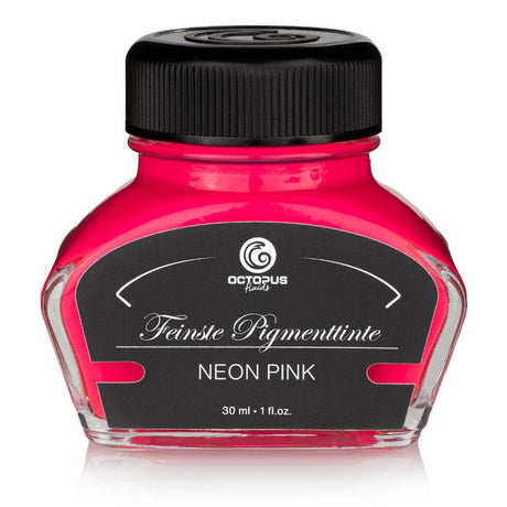 Vibrant neon-coloured fountain pen ink, ideal for precise marking and creative projects, water-resistant, and vegan-friendly.