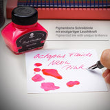 Vibrant neon fountain pen ink for precision marking, water-resistant and vegan-friendly for creative use.