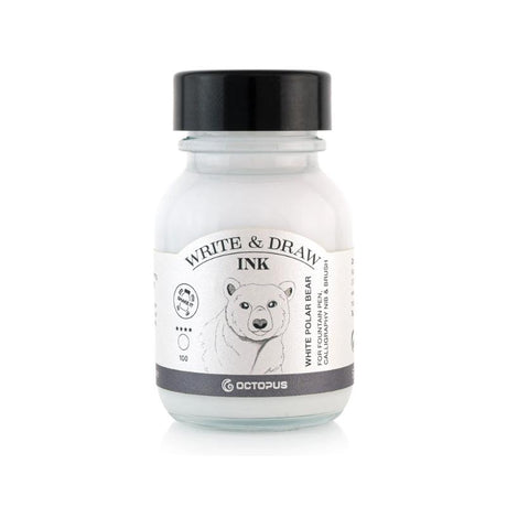 White Polar Bear 50ml ink from Octopus Fluids, perfect for smudge-proof and waterproof writing and drawing.