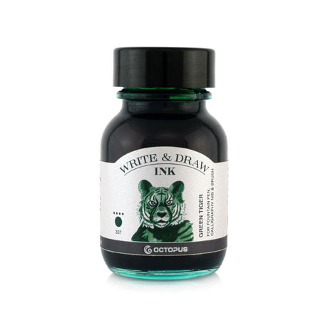 Vivid 337 Green Tiger ink in a 50ml bottle, ideal for fountain pens, smudge-proof and waterproof for creative projects.