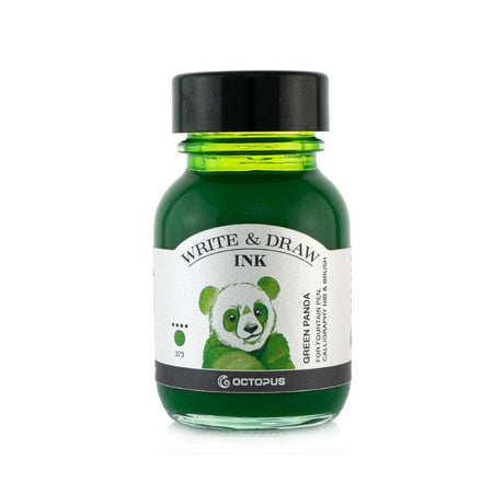 Vibrant 50ml Octopus Fluids ink in Green Panda, smudge-proof and waterproof, perfect for fountain pens and eco-conscious artists.