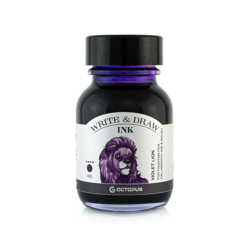 Vibrant 50ml Octopus Fluids Write and Draw Ink 403 in Violet Lion, ideal for artists and waterproof for lasting artwork.