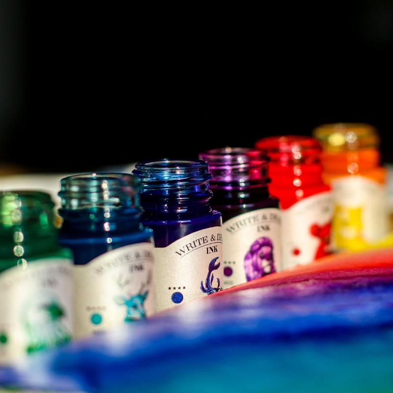 Vibrant 50ml Petrol Axolotl ink for writing and drawing, smudge-proof, waterproof, and vegan-friendly for artists.