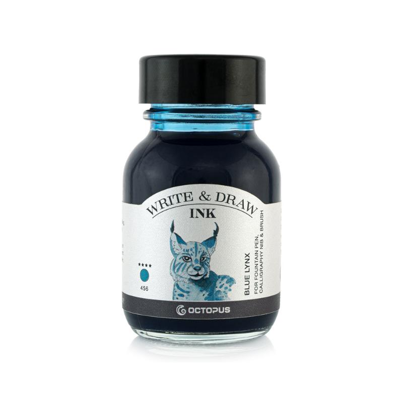 Vibrant 50ml Blue Lynx ink for artists, smudge-proof and waterproof, perfect for fountain pens and creative projects.