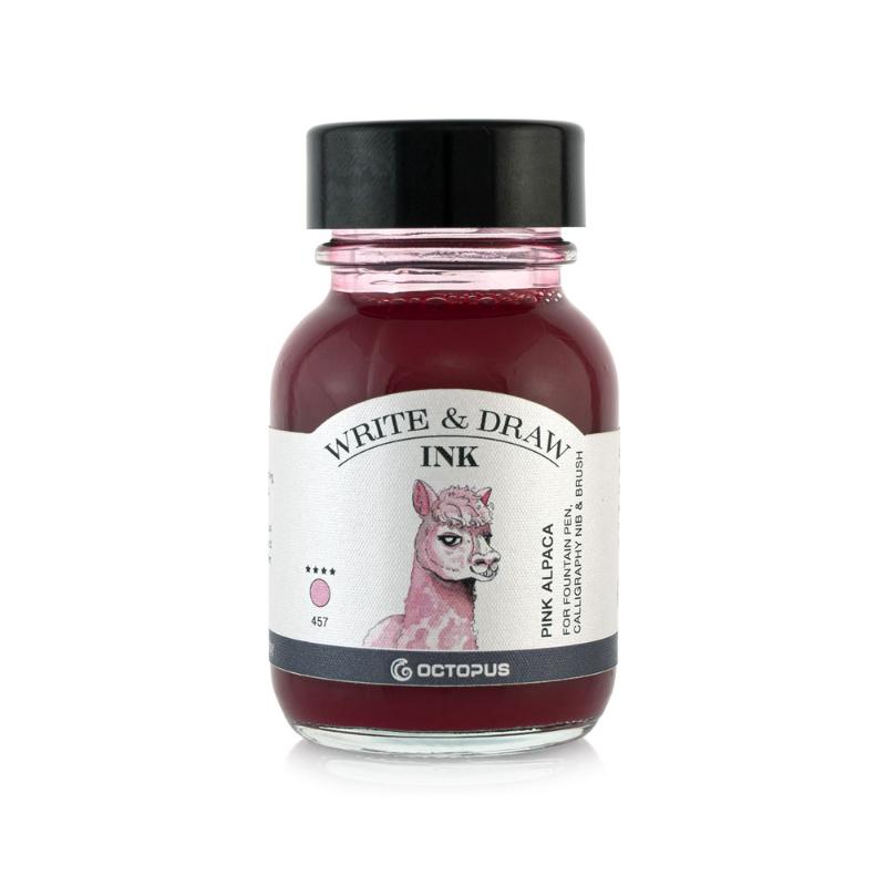 Vibrant 50ml Pink Alpaca ink, smudge-proof and waterproof, ideal for fountain pens and artistic projects.