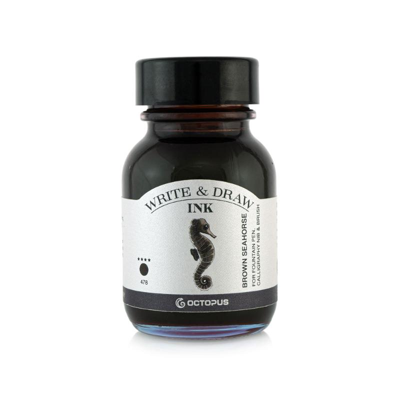 50ml bottle of Octopus Fluids 478 Brown Seahorse ink, perfect for artists with smudge-proof and waterproof properties.