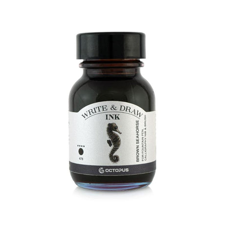 50ml bottle of Octopus Fluids 478 Brown Seahorse ink, perfect for artists with smudge-proof and waterproof properties.