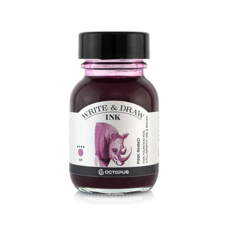 Vibrant 50ml Octopus Fluids ink in Pink Rhino, smudge-proof and waterproof, perfect for artists and writers.