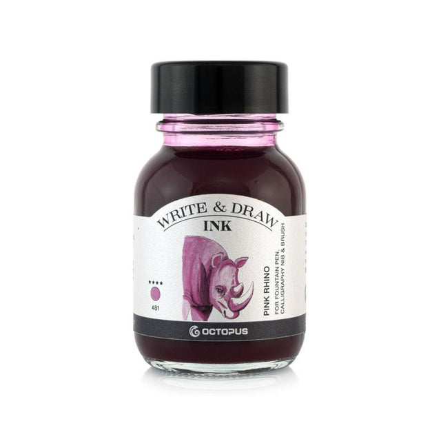 Vibrant 50ml Octopus Fluids ink in Pink Rhino, smudge-proof and waterproof, perfect for artists and writers.