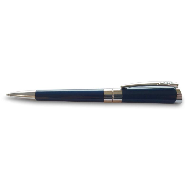 Elegant Pierre Cardin Evolution Blue Ballpoint Pen with lacquered brass barrel and chrome accents, ideal for stylish writing.