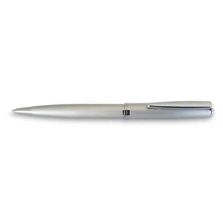 Sleek Pierre Cardin Calais ballpoint pen in matt silver, featuring chrome accents and smooth twist action for effortless writing.