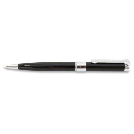 Elegant Pierre Cardin Noblesse ballpoint pen in black and chrome, featuring a twist-action design and luxurious lacquered finish.