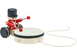 Colorful wooden pull-along drummer toy for toddlers, enhancing creativity and motor skills through rhythmic play.