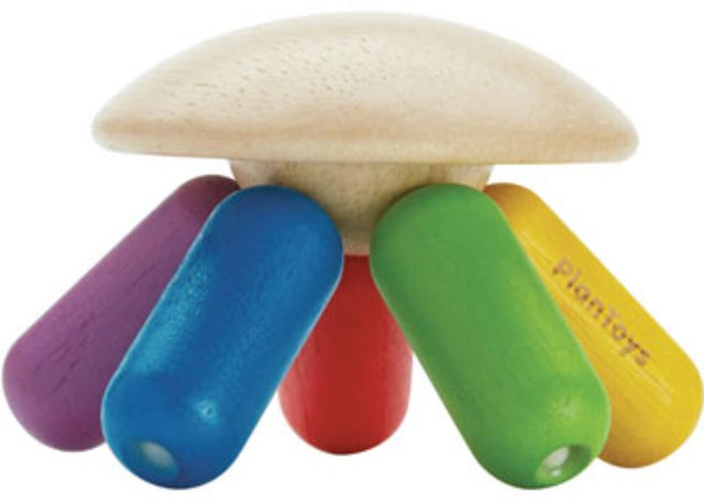 Colorful PlanToys Flexi Jellyfish toy with flexible tentacles, promoting creative and sensory play for toddlers and preschoolers.