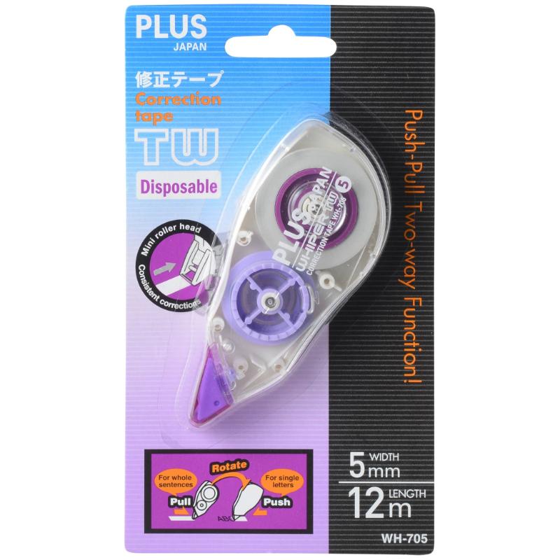 Purple Plus TW Correction Tape, 5mm x 12m, features a 2-way function for quick edits; ideal for students and professionals.