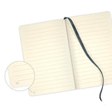 Luxurious Castelli Notebook with copper detailing, ruled ivory pages, ribbon marker, and eco-friendly FSC certification.