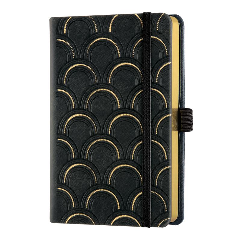 Elegant pocket notebook with gold detailing, ivory pages, and soft-touch cover, perfect for stylish note-taking on the go.