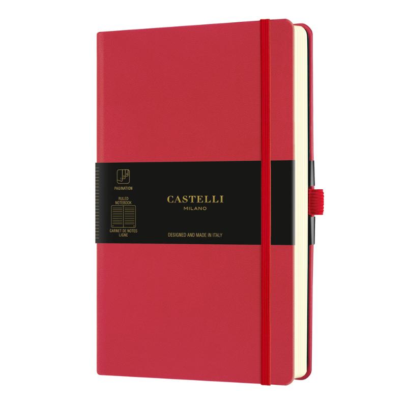 Castelli Notebook Aquarella A5 Ruled Coral Red