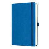 Elegant A5 ruled notebook in Blue Sea with smooth pages, elastic closure, ribbon marker, and document pocket.