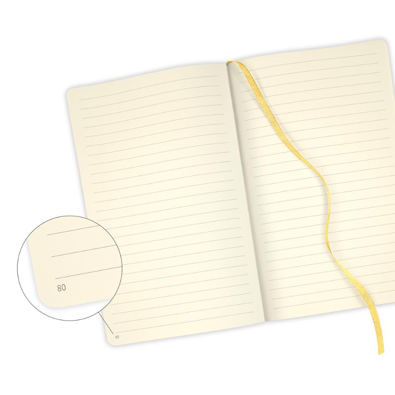 Elegant A5 notebook featuring a vibrant cockatiel design, quality ivory paper, ribbon marker, and eco-friendly FSC certification.