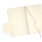 A5 ruled notebook featuring vibrant flamingo design, high-quality ivory paper, ribbon marker, and secure closure band.