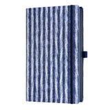 A5 ruled notebook with Shibori-inspired blue patterns, ivory pages, ribbon marker, and eco-friendly features.