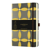 A sophisticated A5 notebook with textured weave, ruled ivory pages, gold ribbon marker, and a chic closure band.