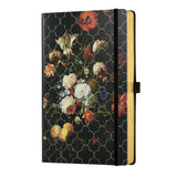 Castelli A5 notebook with vintage tulip design, gold edges, ruled pages, and eco-friendly FSC certification.