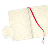 Luxurious A5 Castelli Notebook in Maple Red, featuring ruled ivory pages, flexible cover, and eco-friendly design.