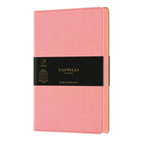 A5 ruled notebook in Petal Rose with tweed cover, ivory pages, page numbering, index, and a matching ribbon marker.