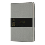 Elegant A5 ruled notebook in Oyster Grey with a flexible tweed cover, ivory pages, and stylish ribbon marker.