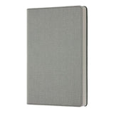 Elegant A5 ruled notebook in Oyster Grey with soft tweed cover, numbered pages, and ribbon marker for organized note-taking.