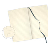 A5 ruled notebook in Oyster Grey with a soft tweed cover, ivory pages, and elegant ribbon marker for stylish note-taking.