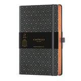 Elegant A5 ruled notebook with a striking copper embossed cover and luxurious features, designed for stylish writing.