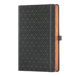 Elegant A5 ruled notebook with a copper embossed cover, ivory pages, ribbon marker, and practical pen loop for writing.