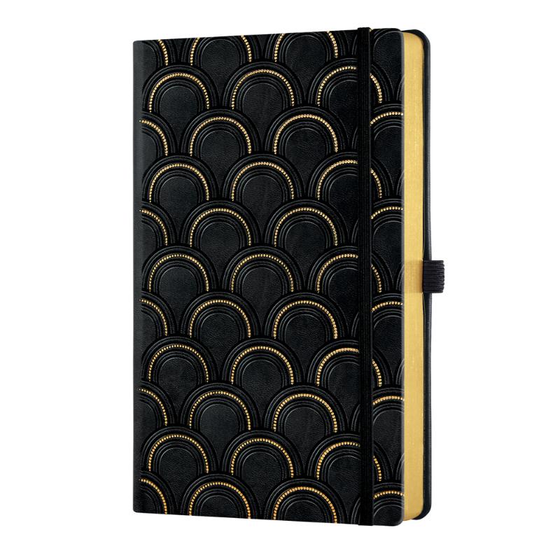 Elegant A5 ruled notebook with copper and gold design, embossed cover, and sustainable ivory pages for organized writing.